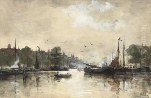 A Busy Day In Rotterdam by Johann Hendrik Van Mastenbroek