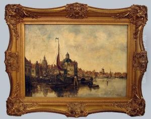 Port Scene With Windmill In Background
