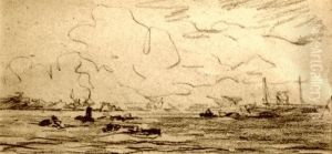 Riviergezicht. Ongesigneerd by Johann Hendrik Van Mastenbroek