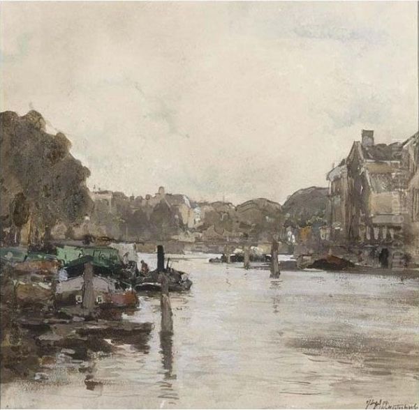 Ships In A Canal In A Dutch Town - view 1