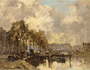A View Of The Nieuwe Haven Near The Koestraat, Rotterdam by Johann Hendrik Van Mastenbroek