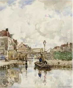 A Town On The Waterfront by Johann Hendrik Van Mastenbroek