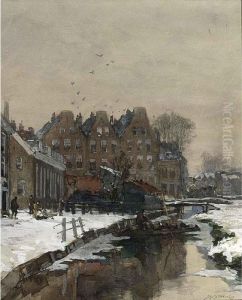 A Canal Scene In Winter by Johann Hendrik Van Mastenbroek