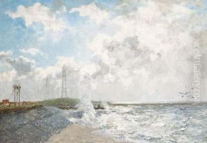 A View Of The Semafoor 
(seinhuis), Scheveningen, With The Masts Of Radio Holland In The 
Backround by Johann Hendrik Van Mastenbroek