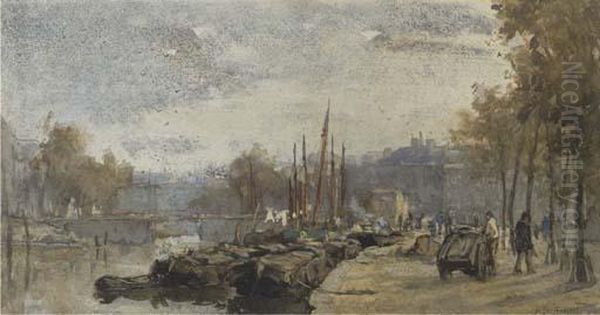 Barges Along A Quay In A City - view 1