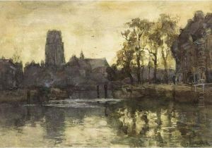 Dordrecht At Dusk by Johann Hendrik Van Mastenbroek