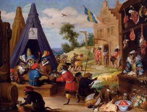 A Festival Of Monkeys (or Monkeys Dressed As Soldiers In An Encampment Near A Town) by David The Younger Teniers