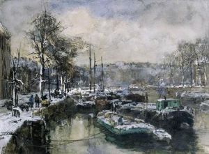 Barges In A Canal In Rotterdam In Winter