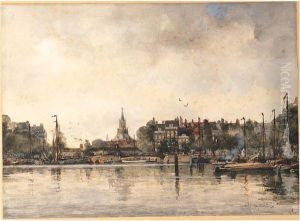 A Townview With Moored Vessels Along A Quay