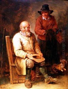 A man seated with a woman by his side and a dog at their feet