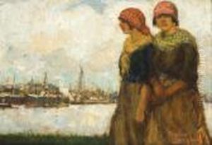 Twee Havenmeisjes Voor De Boten Van De Red Starlij by Eugeen Van Mieghem