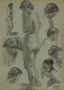 Portret Van Jozef Posenaer En Naaktstudies by Eugeen Van Mieghem