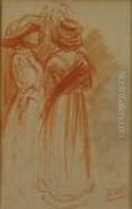 Twee Dames Met Hoed. by Eugeen Van Mieghem