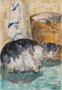 Le Chat Devant Le Seau by Eugeen Van Mieghem