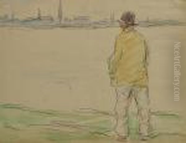Homme Sur La Rive Gauche Regardant La Rade D'anvers - view 1