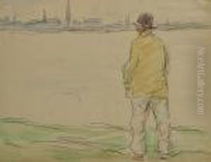 Homme Sur La Rive Gauche Regardant La Rade D'anvers by Eugeen Van Mieghem