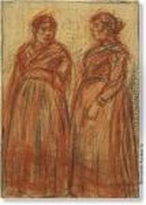 Volkse Vrouwen. Houtskool, Rood
Krijt. Lichte Toets Van Pastel. Getekend Eug Van/mieghem. In Kader by Eugeen Van Mieghem