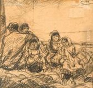 Famille Assise Sur Le Rivage De L'escaut by Eugeen Van Mieghem