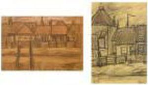 View Of A Village; Houses by Eugeen Van Mieghem