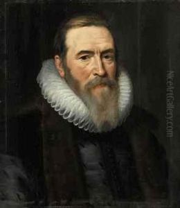 Portrait Of Johan Van
Oldenbarnevelt (1547-1619), Bust-length, In Afur-lined Coat And White
Ruff by Michiel Jansz. Van Miereveldt
