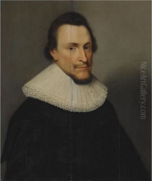 Portrait Of A Bearded Gentleman,
Bust Length, Wearing A Blackcostume With A White Lace Collar - view 1