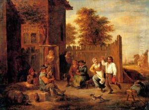 Peasants merrying outside an inn by David The Younger Teniers
