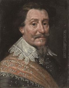 Portrait Of A Gentleman, Bust-length, In Armour, With A Lace Collar And Red Sash by Michiel Jansz. Van Miereveldt
