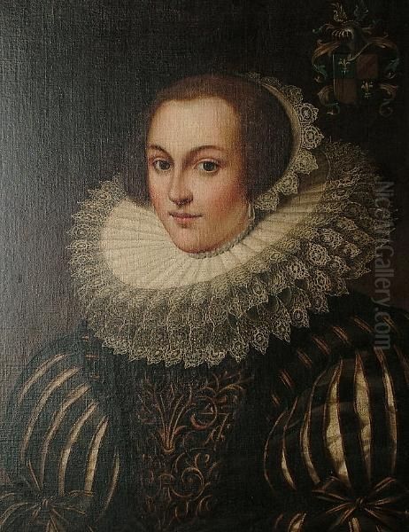 Portrait Of A Lady, Bust Length,
 In A Black Dress Trimmed With Gold, A Lace Collar And Cap - view 1