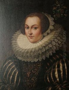 Portrait Of A Lady, Bust Length,
 In A Black Dress Trimmed With Gold, A Lace Collar And Cap by Michiel Jansz. Van Miereveldt