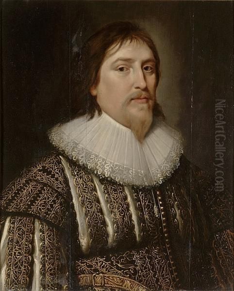 Portrait Of Henry De Vere, 18th
Earl Of Oxford, Half-length, In A Black Slashed Doublet With Gold
Embroidery And A White Ruff - view 1