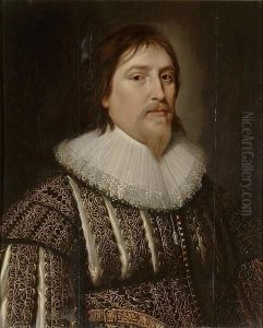Portrait Of Henry De Vere, 18th 
Earl Of Oxford, Half-length, In A Black Slashed Doublet With Gold 
Embroidery And A White Ruff
