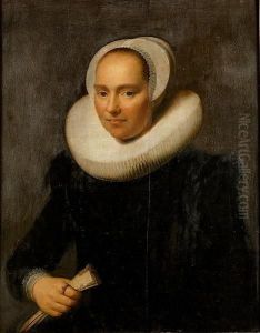 Portrait Of A Lady, Half-length,
In A Black Dress With A Ruff And A Lace Cap, Holding A Glove by Michiel Jansz. Van Miereveldt