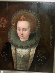 A Portrait Of A Young Lady, Bust Length Wearing Elaborate Ruff And Headdress by Michiel Jansz. Van Miereveldt