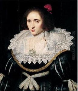 Portrait Of A Lady, Said To Be 
Elizabeth, Queen Of Bohemia, Half Length, Wearing A Black Dress With An 
Elaborate Lace Ruff, And A Red Flower In Her Hair