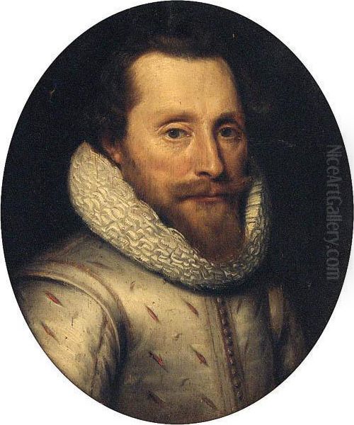 Portrait Of Maurice Of Nassau,
Prince Of Orange, Bust-length, In Aslashed Doublet And A Ruff; And
Portrait Of A Lady, Bust-length,wearing A Chain Necklace And A Ruff - view 1