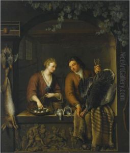 A Man And A Woman Selling Poultry, In A Niche