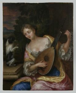 "musikstunde", Galante Dame Mit Theorbe Und Aufrecht "musikstunde", Galante Dame Mit Theorbe Und Aufrecht