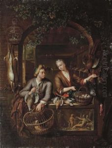 Poultry Sellers In A Arched Window Above A Carved Relief