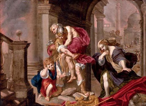 Aeneas Carrying His Father Anchises From The Burning Troy With Ascanius And Creusa - view 1
