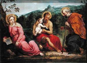 Holy Family and St.John the Baptist, after an original by Paris Bordone by David The Younger Teniers