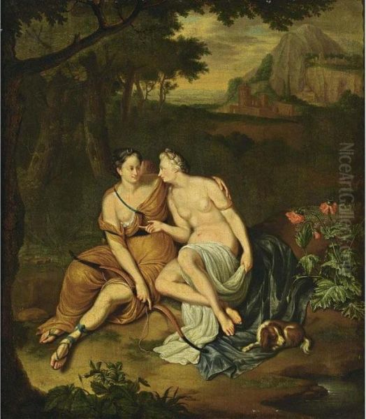 Diana And Callisto In A Classical Landscape With A King Charles Spaniel - view 1