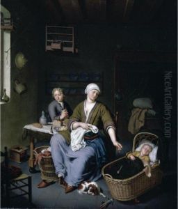 Interior With A Mother Attending Her Children by Willem Van Mieris Leiden