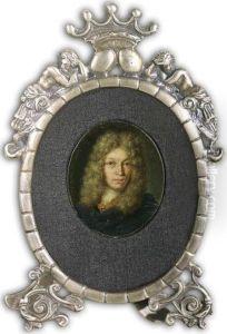 A Portrait Of A Gentleman, Bust 
Length, Wearing An Orange Coat With A Blue Velvet Cloak, A White Chemise
 And A Wig
