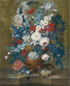 Flower Still Life With A Birds' Nest On A Ledge