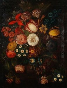 Tulips, Roses, Jasmine, Primroses And Otherflowers On A Table Top