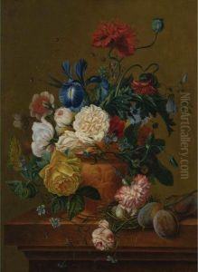 A Still Life Of Flowers, Fruit And Bird's Nest by Jan van Os