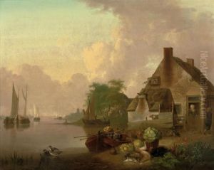 A River Landscape With A Cottage by Jan van Os