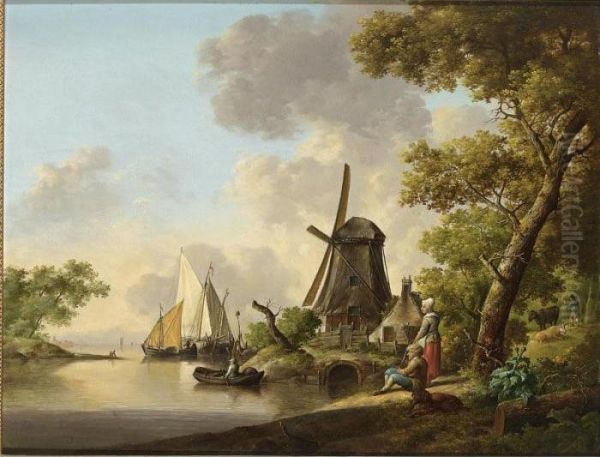 A Winter Landscape With Houses 
Along A Frozen River And A Gatherer Of Dry Sticks On A Wooden Bridge In 
The Foreground; A Summer Landscape With A Mill Near Water, Moored 
Sailing Boats And A Rowing Boat Along The Shore, And A Peasant Couple In
 The F - view 1