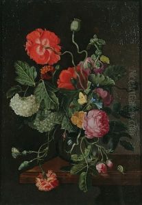Still Life Of Flowers With Butterflies, A Ladybird And A Snail by Jan van Os
