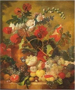 Sill Life Of Various Flowers In A Terracotta Vase